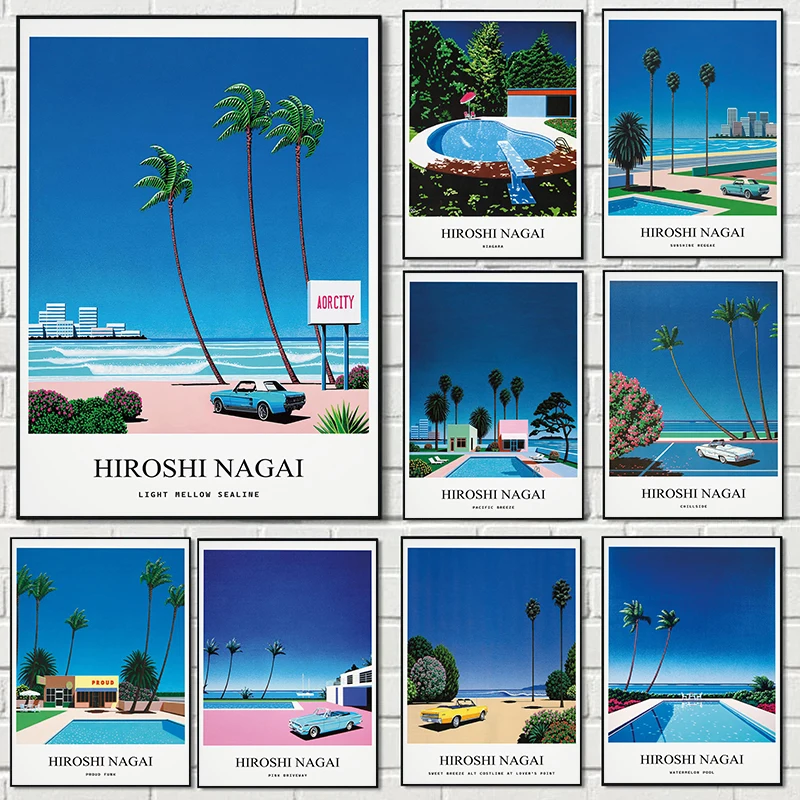 Vintage Fashion Wall Art - วินเทจ นางาอิ ฮิโรชิ วейปอร์เวฟ ญี่ปุ่น ชายหาด
