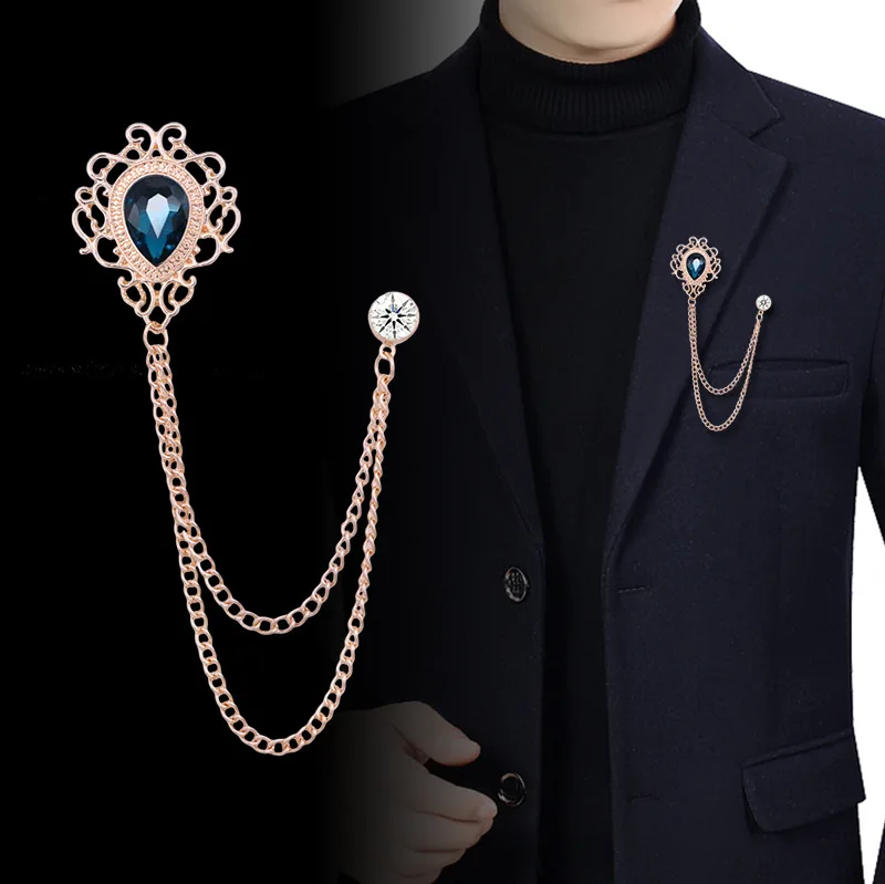 Vintage Fashion For Men - เข็มกลัดติดปกเสื้อแบบวินเทจประดับพู่ห้อยคริสตัลและเพชรเทียม - เครื่องประดับแฟชั่นสำหรับผู้ชายและผู้หญิง ใช้ได้กับเสื้อสูท เสื้อเชิ้ต และเนคไท