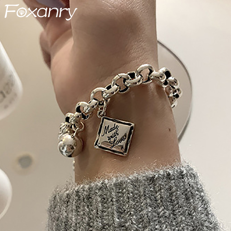 Vintage Fashion Tags - FOXANRY ตัวอักษรภาษาอังกฤษ: Punk Brcacelet สําหรับผู้หญิงคู่ INS