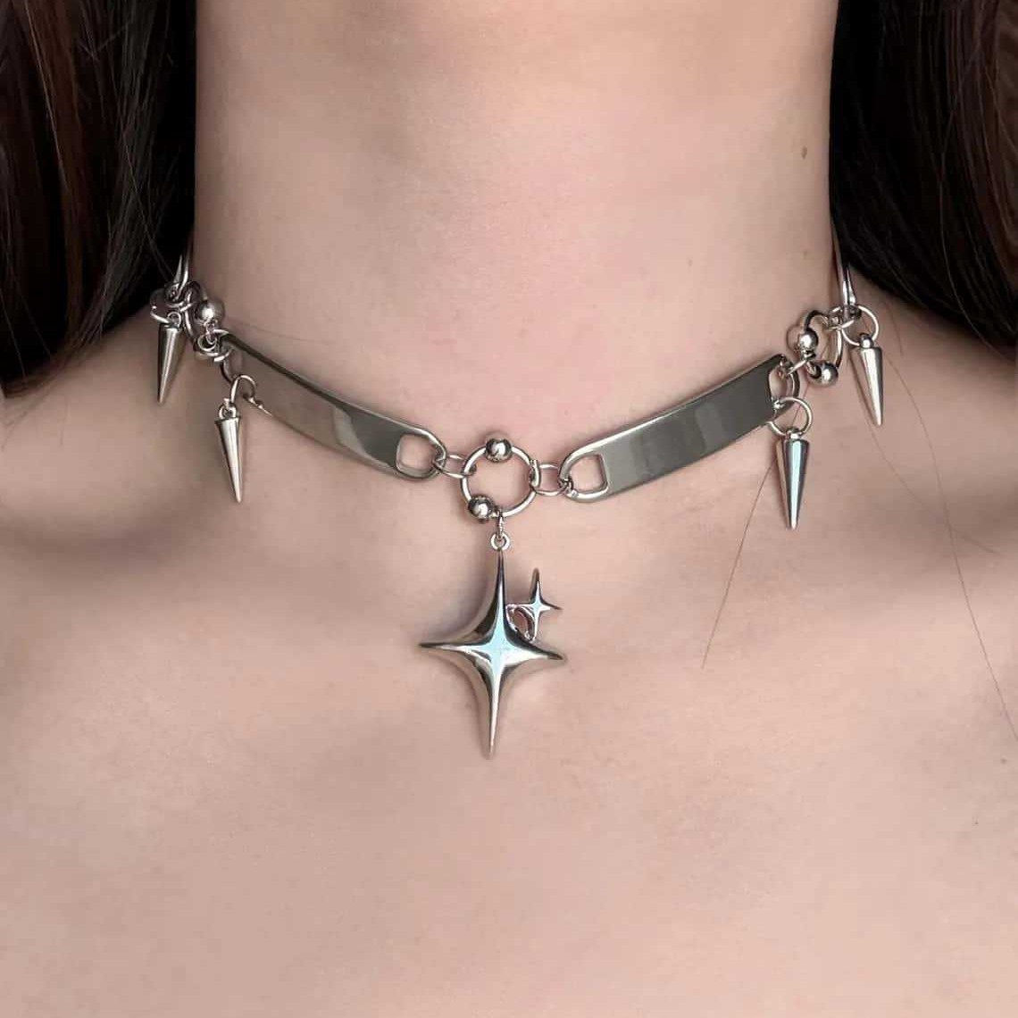 Vintage Fashion Necklace - สร้อยคอแบบมีหมุดสไตล์พังก์, เครื่องประดับแนวร็อค, เครื่องประดับ Y2K, สไตล์ฮิปปี้, สไตล์โกธิค,