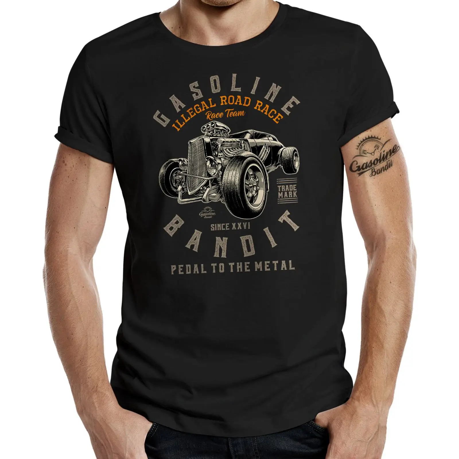 Vintage Fashion Herren - เสื้อยืดผู้ชายลายรถแข่ง Hot Rod Racer รุ่นวินเทจ ลุคเท่ห์