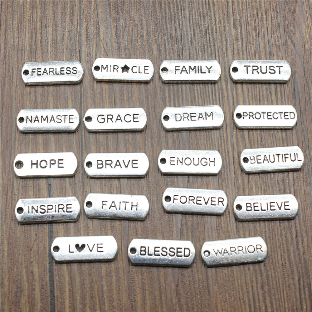 Vintage Fashion Tags - 10Pcs Word หมวดหมู่จี้ Charms เงินโบราณสี Blessed