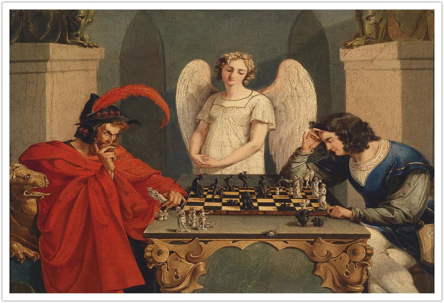 Vintage Fashion Wall Art - IUHYVMSM Vintage Faust และ Mephistopheles เล่นหมากรุกโปสเตอร์ผ้าใบ