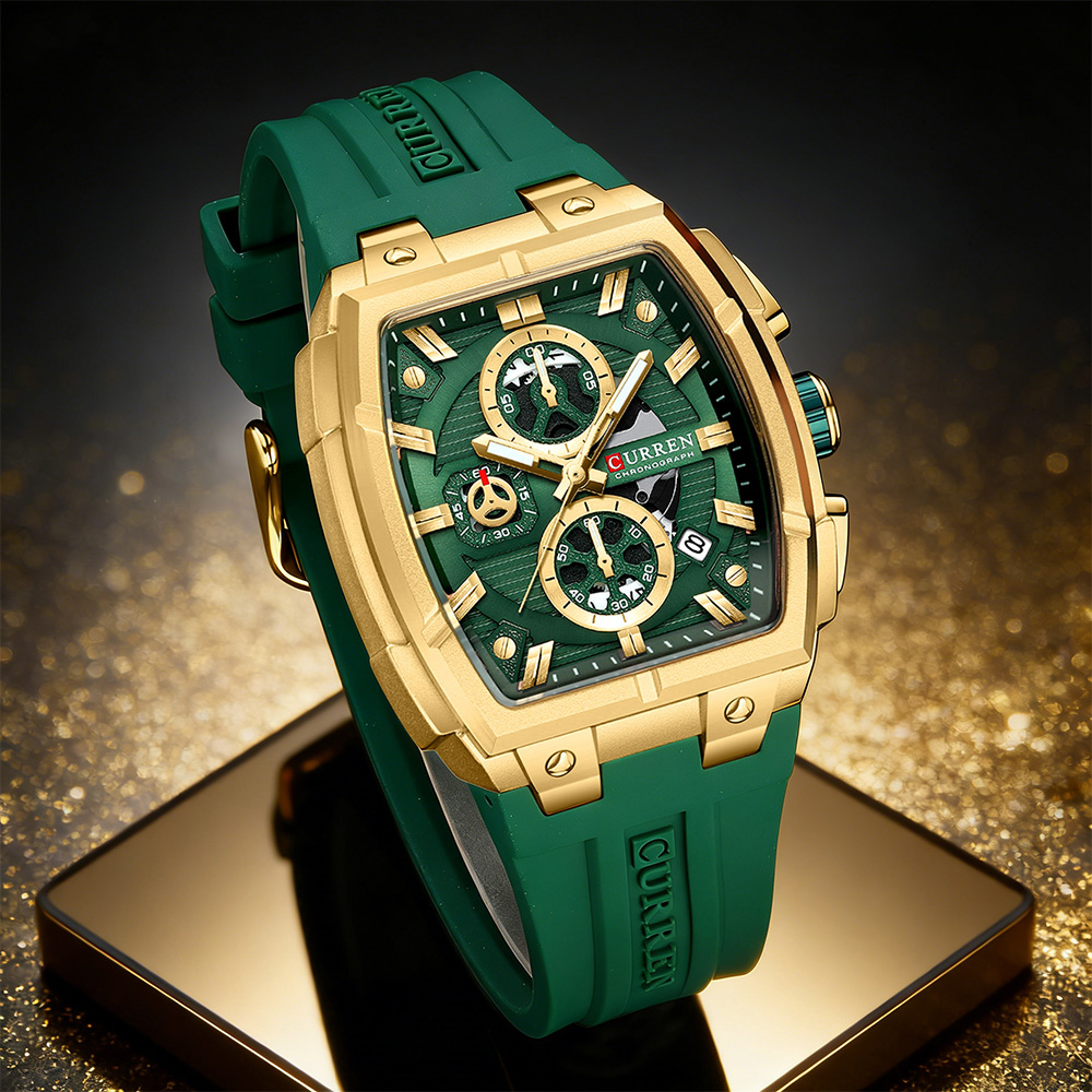 Vintage Fashion For Men - CURREN นาฬิกาวินเทจสุดหรูสำหรับผู้ชายกีฬานาฬิกาข้อมือควอทซ์โครโนกราฟพร้อมสายซิลิโคน,วันที่,เรืองแสง