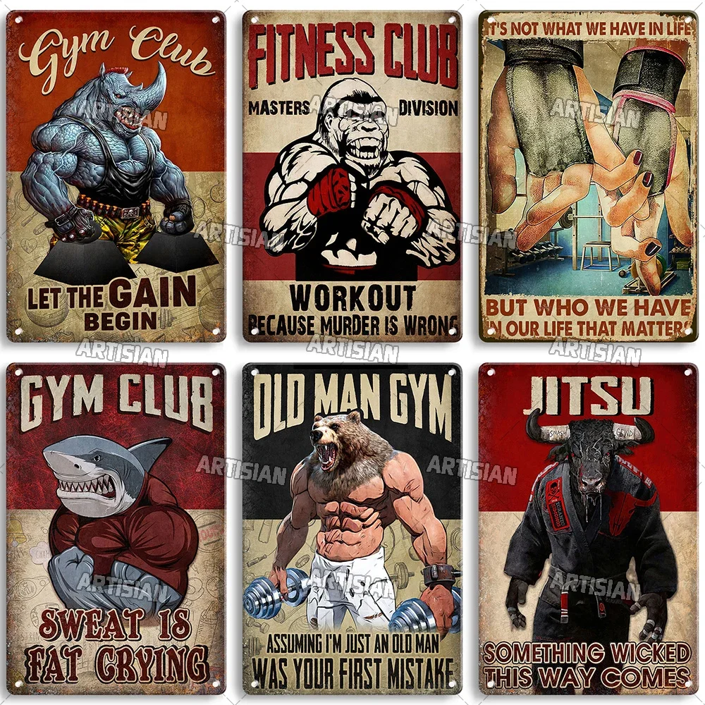 Vintage Fashion Wall Art - ป้ายโลหะตกแต่งผนังลายศิลปะคำคมสร้างแรงบันดาลใจจาก Old Man Gym Club ของตกแต่งห้องฟิตเนส