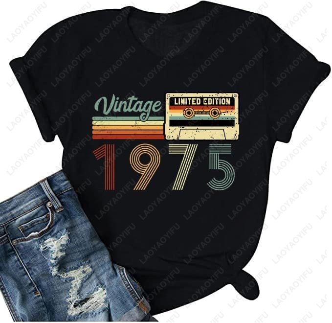Vintage Fashion Meaning - Vintage 1975 เสื้อยืดผู้หญิง 50th วันเกิดที่มีความหมายของขวัญ Retro