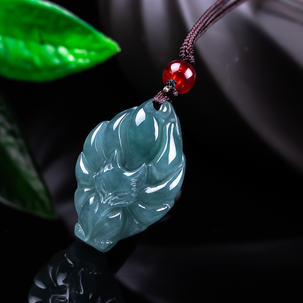 Vintage Fashion Necklace - หยกพม่าธรรมชาติจี้รูปสุนัขจิ้งจอกสร้อยคอวินเทจอัญมณีหยกแท้ดีไซเนอร์แฟชั่นเครื่องประดับของขวัญสำหรับผู้หญิง