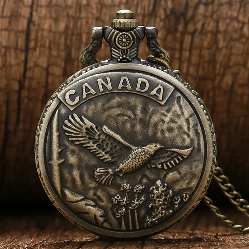 Vintage Fashion Canada - นาฬิกาพกดีไซน์ลายนกอินทรีสีบรอนซ์แบบวินเทจสร้อยคอควอตซ์กระเป๋านาฬิกาของที่ระลึกสำหรับผู้ชายผู้หญิง reloj de bolsillo