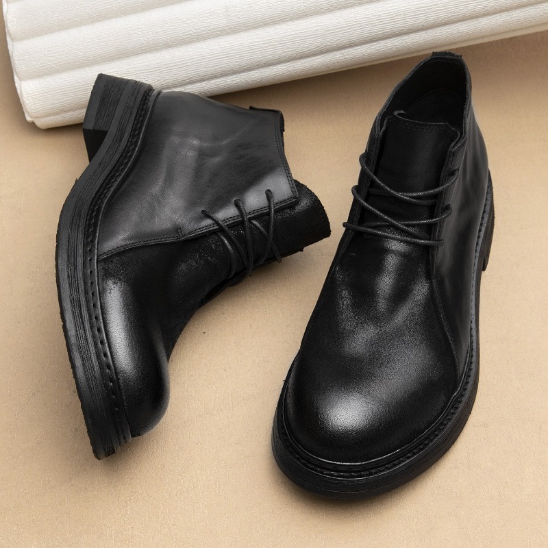 Vintage Fashion For Men - รองเท้าบูทหนังแท้สไตล์วินเทจสำหรับผู้ชาย งานแฮนด์เมดสุดหรู แฟชั่นฤดูใบไม้ผลิ/ฤดูใบไม้ร่วง 2026 หัวกลม สไตล์อังกฤษ