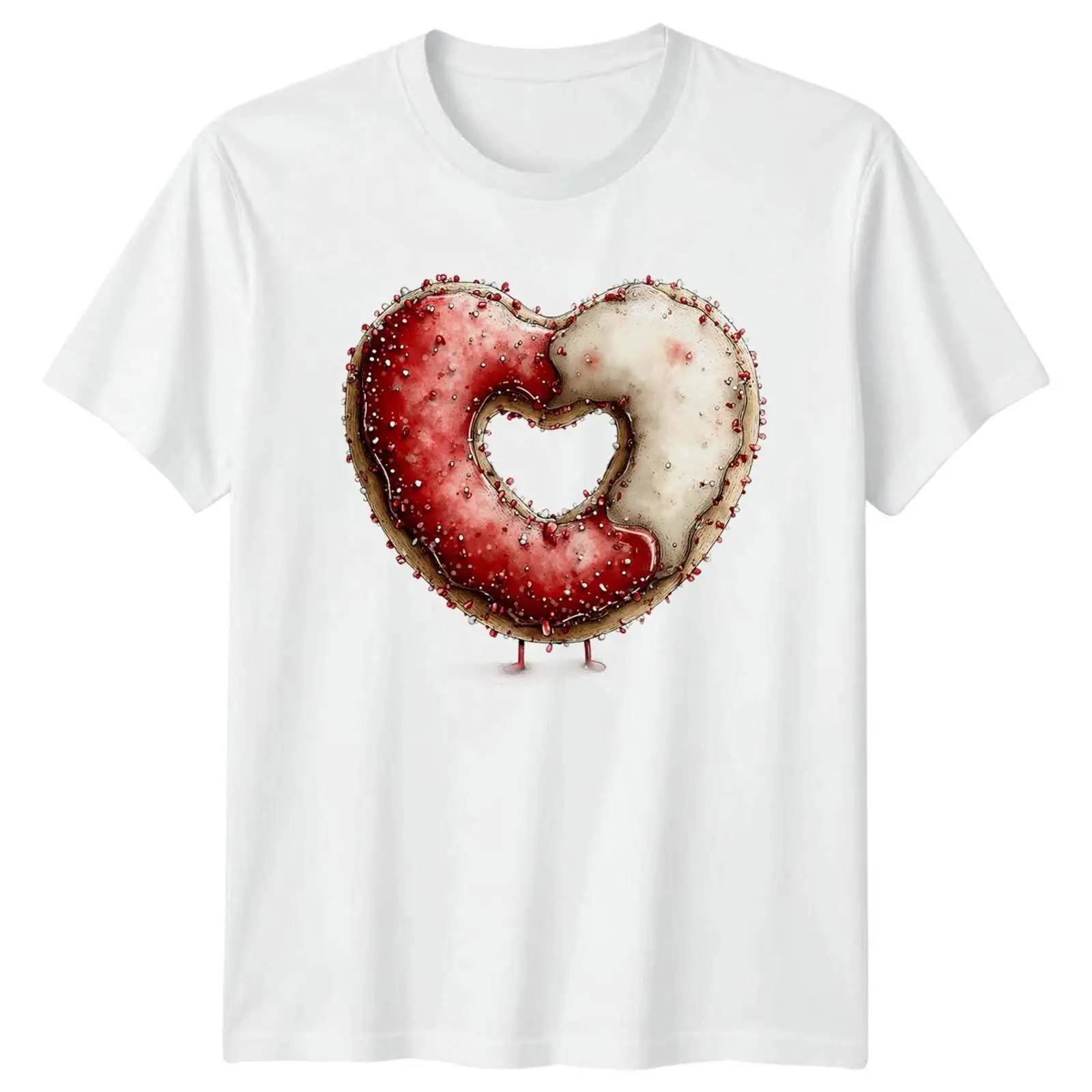 Vintage Fashion Herren - เสื้อยืดลายกราฟิกโดนัทรูปหัวใจสำหรับผู้ชายและผู้หญิง เสื้อวินเทจสไตล์วอช ดีไซน์เนอร์แฟชั่น เสื้อผ้าลำลอง ใช้งานได้หลากหลายเล็กน้อย