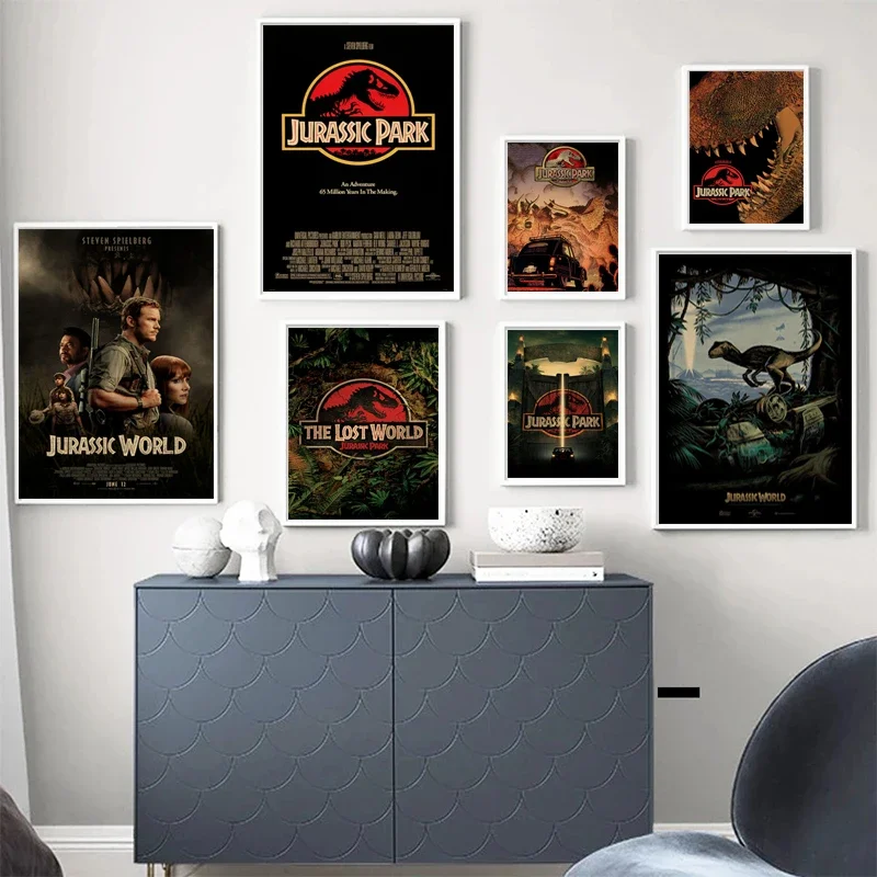 Vintage Fashion Wall Art - โปสเตอร์ภาพยนตร์ โปสเตอร์วินเทจและภาพพิมพ์ ภาพศิลปะติดผนังสำหรับห้องนั่งเล่น ตกแต่งบ้าน ภาพวาดไดโนเสาร์บนผ้าใบ จูราสสิค