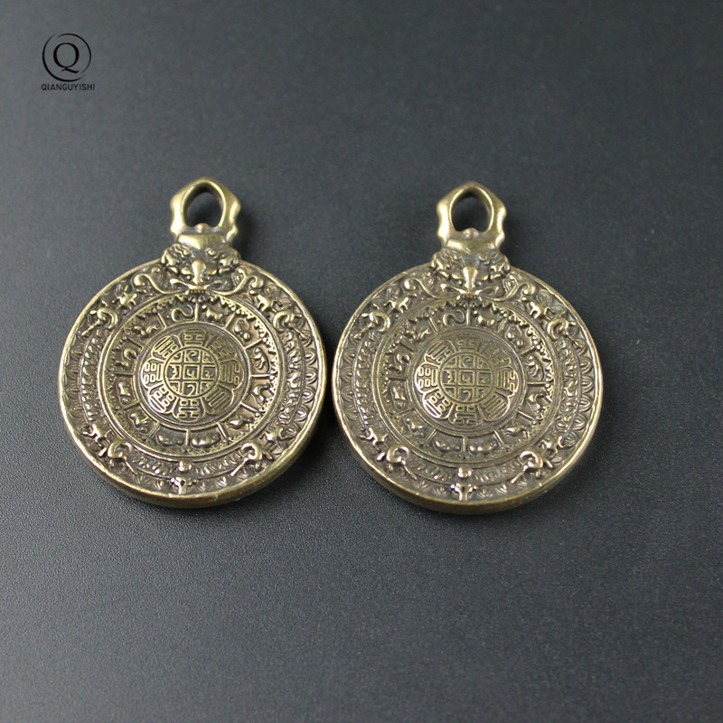 Vintage Fashion Tags - Vintage ทองเหลืองพุทธ Tantra แปดแผนภาพแท็กพวงกุญแจรถจี้เครื่องประดับทองแดงบริสุทธิ์ 12 Zodiac