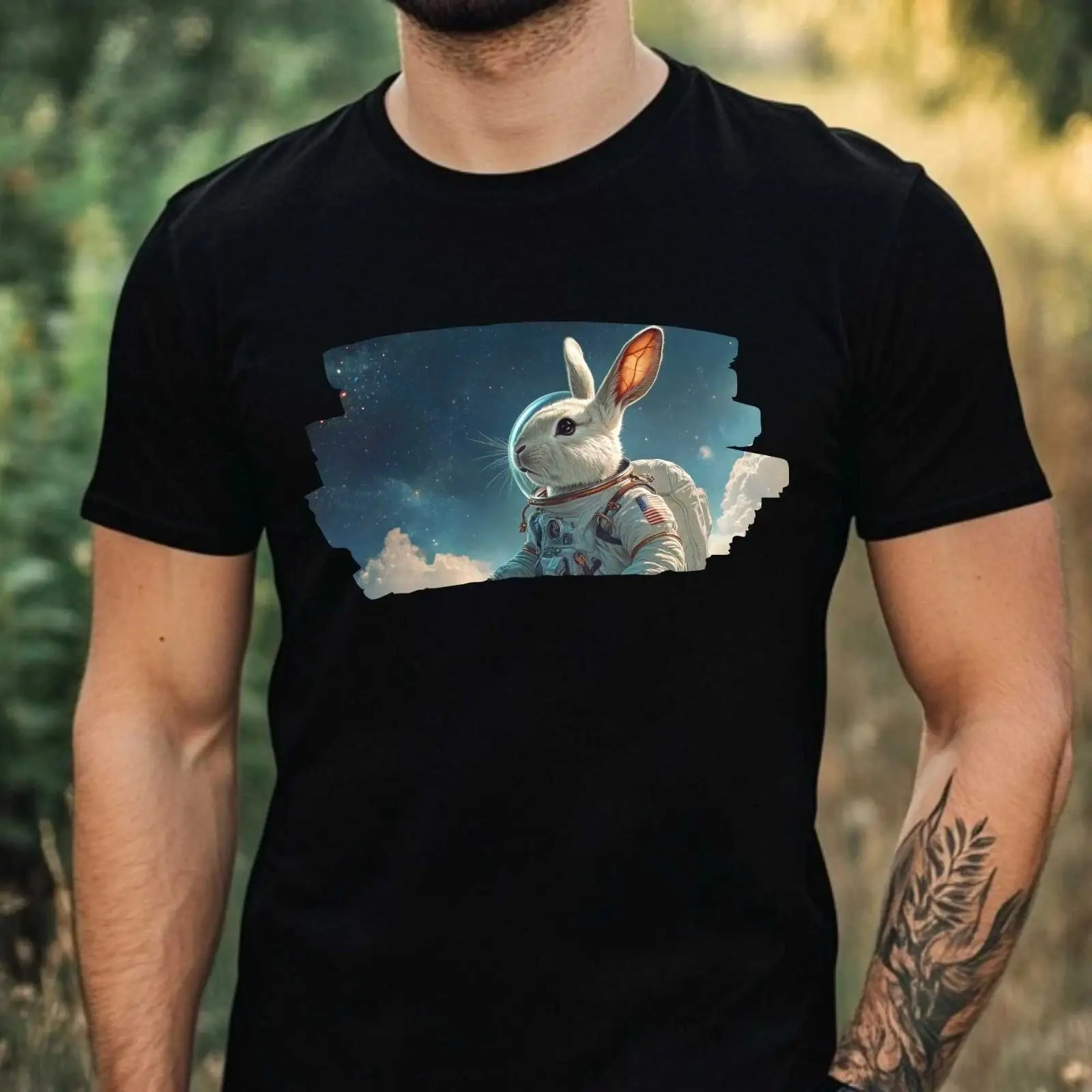 Vintage Fashion Herren - เสื้อยืดผู้ชายลายกระต่ายนักบินอวกาศ ผ้าฝ้าย ไซส์ XS ถึง 5XL