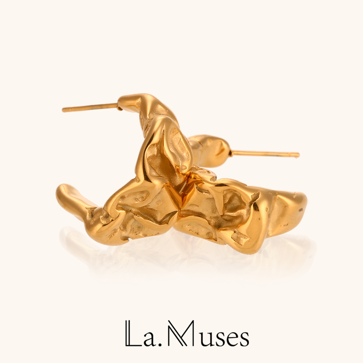 Vintage Fashion La - La.Muses Creative Statement โลหะทองสีสแตนเลสเรขาคณิตผิดปกติ Hoop ต่างหู