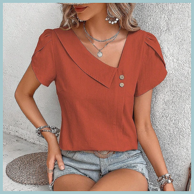 Vintage Fashion For Women - เสื้อเบลาส์สีพื้นสไตล์วินเทจสำหรับผู้หญิง ประจำฤดูร้อนปี 2024 เสื้อทรงเข้ารูปลำลองสวยหรู แฟชั่นเสื้อเชิ้ตสำหรับวัยรุ่น