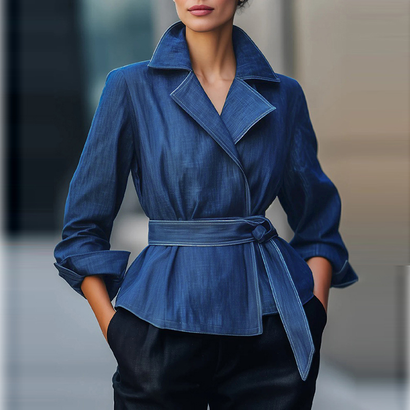 Vintage Fashion For Women - เสื้อแจ็คเก็ตยีนส์แฟชั่นสำหรับผู้หญิง แขนยาว สไตล์วินเทจ สีน้ำเงิน สำหรับฤดูใบไม้ร่วงและฤดูใบไม้ผลิ ปี
