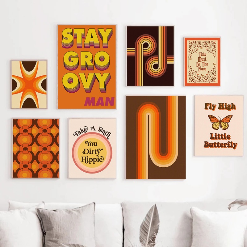 Vintage Fashion Wall Art - ภาพพิมพ์ศิลปะฮิปปี้ยุค 70 สไตล์เรโทร ช่อดอกไม้สไตล์วินเทจ ของตกแต่งผนังแบบจิเคล คำคมตลกๆ