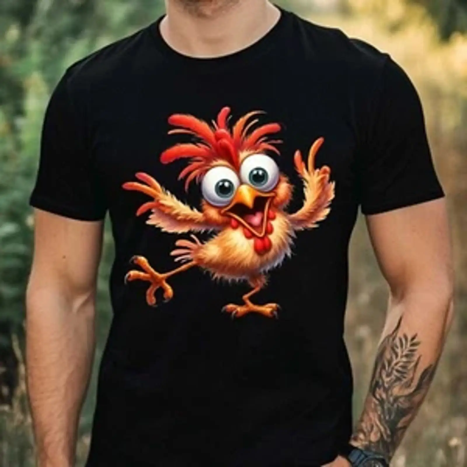 เสื้อยืดผู้ชายลายไก่ตลก ผ้าฝ้า - Vintage Fashion Herren บทวิจารณ์และราคา
