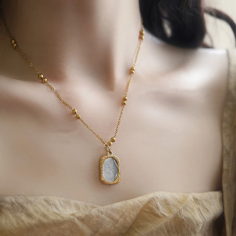 สร้อยคอจี้รูปดอกกุหลาบสลักลายว - Vintage Fashion Tags บทวิจารณ์และราคา
