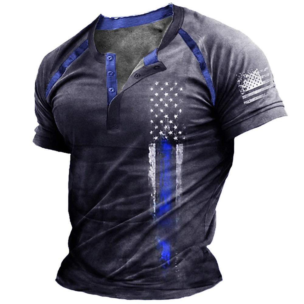 เสื้อเชิ้ตเฮนรี่พิมพ์ลายธงชาติ - Vintage Fashion For Men บทวิจารณ์และราคา