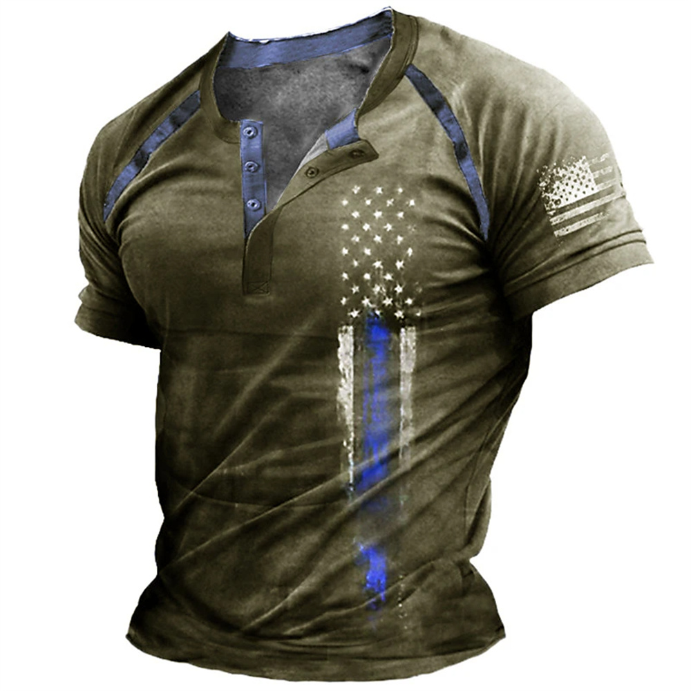 เสื้อเชิ้ตเฮนรี่พิมพ์ลายธงชาติ - Vintage Fashion For Men บทวิจารณ์และราคา