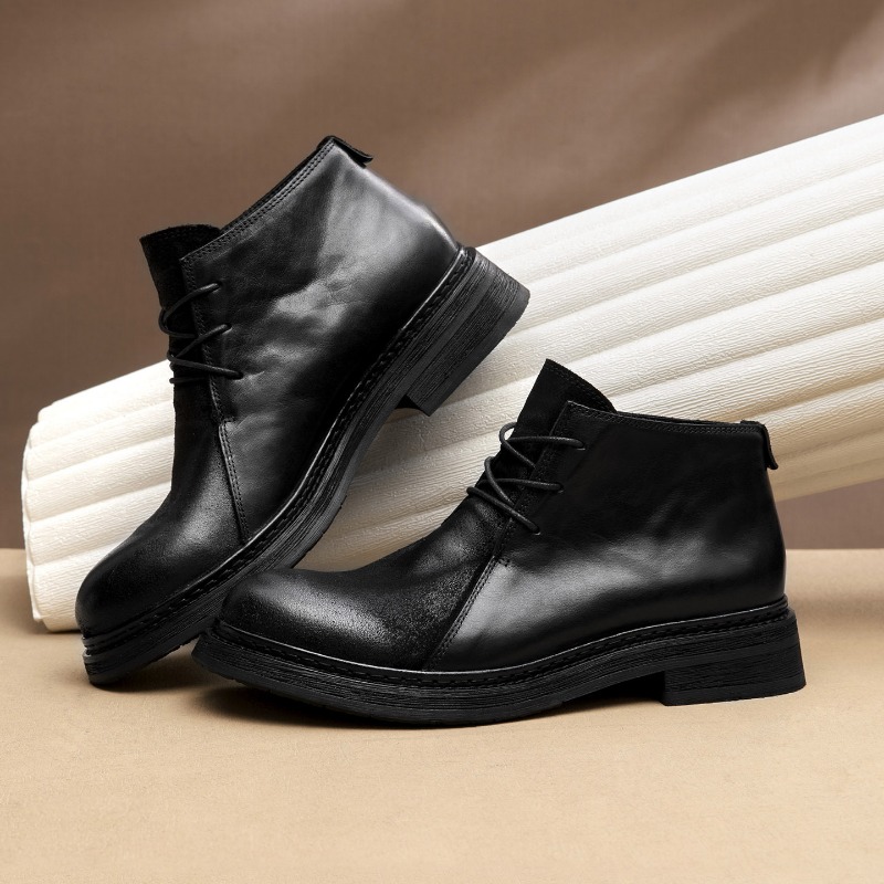 รองเท้าบูทหนังแท้สไตล์วินเทจสำ - Vintage Fashion For Men บทวิจารณ์และราคา