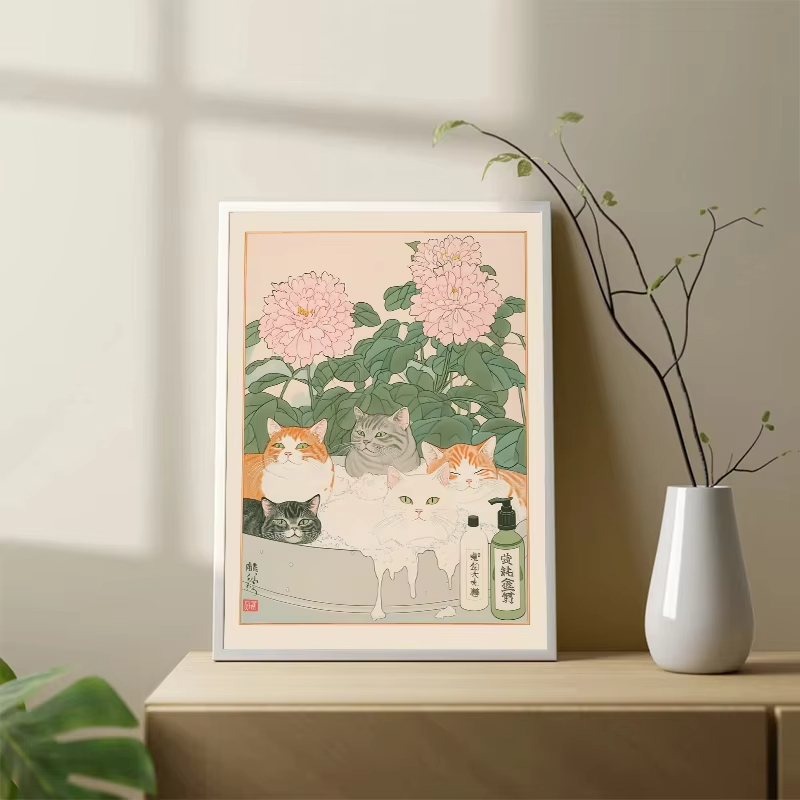 ภาพพิมพ์แมวในอ่างอาบน้ำแบบไร้ก - Vintage Fashion Wall Art บทวิจารณ์และราคา