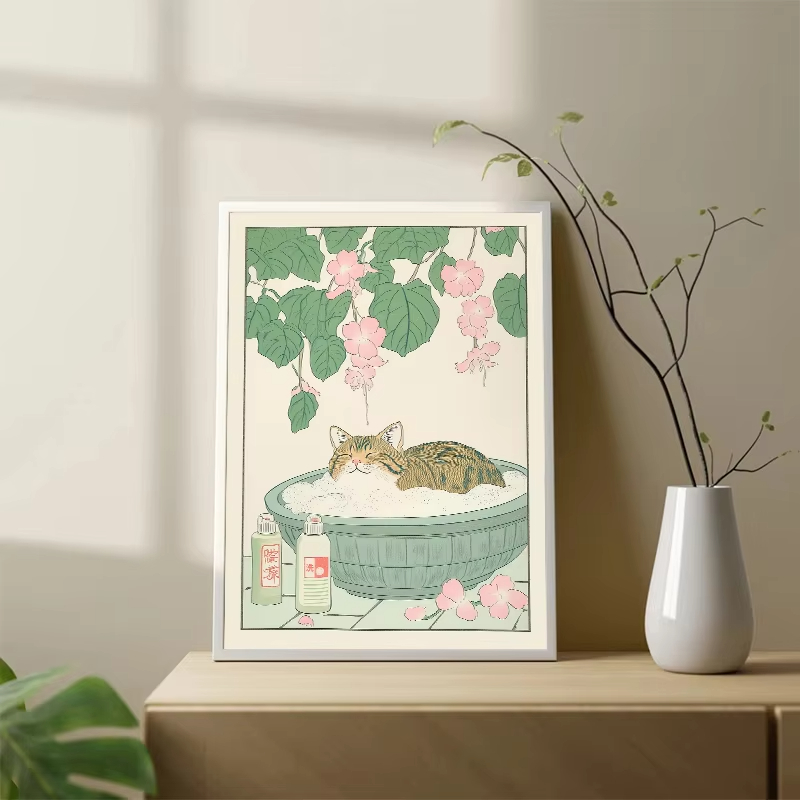 ภาพพิมพ์แมวในอ่างอาบน้ำแบบไร้ก - Vintage Fashion Wall Art บทวิจารณ์และราคา