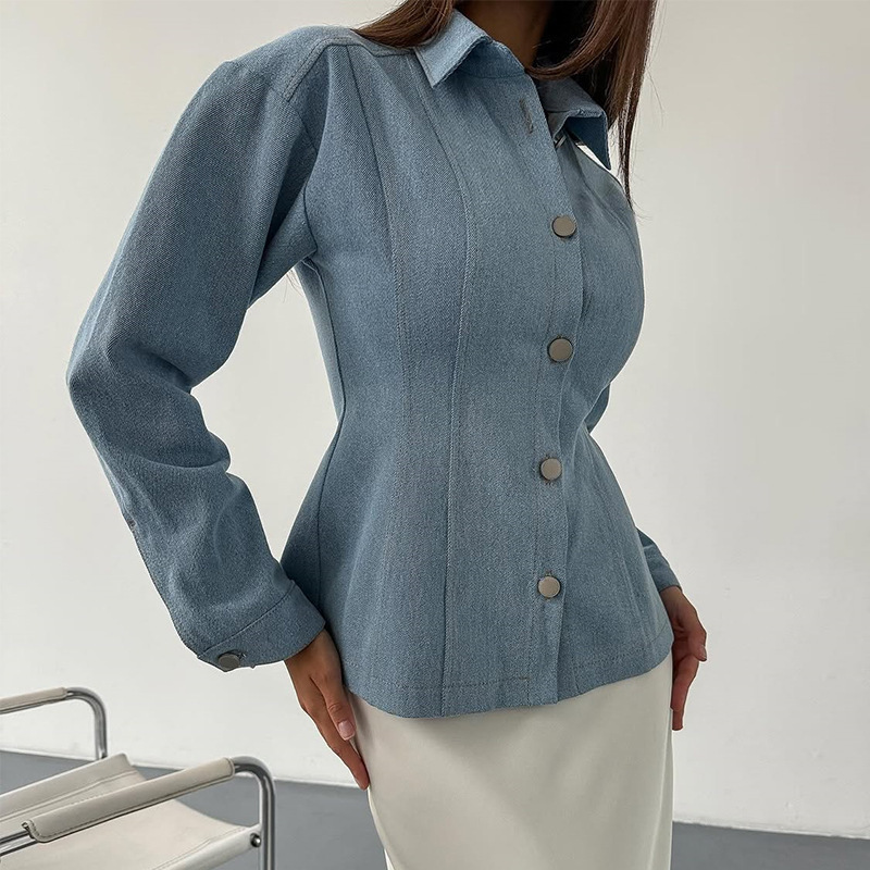 เสื้อเชิ้ตเดนิมทรงเข้ารูป KT V - Vintage Fashion For Women บทวิจารณ์และราคา