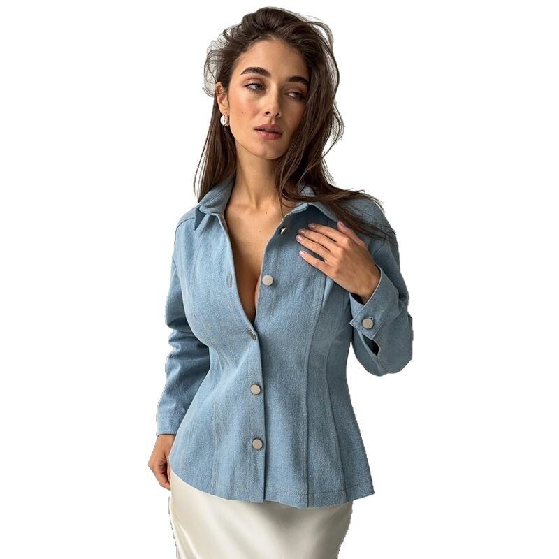 เสื้อเชิ้ตเดนิมทรงเข้ารูป KT V - Vintage Fashion For Women บทวิจารณ์และราคา