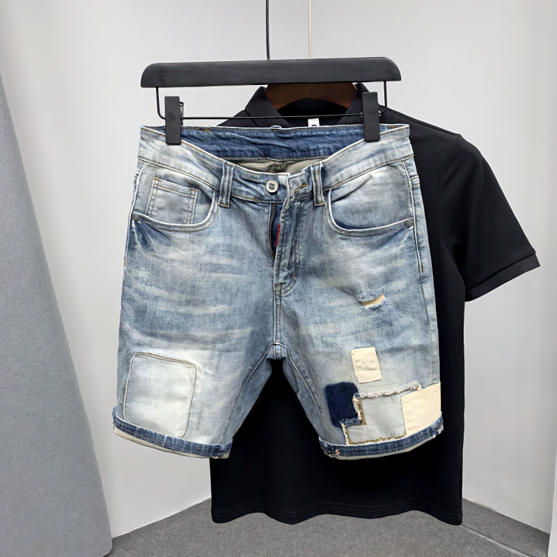 ตรงกางเกงยีนส์ชายกางเกงขาสั้น  - Vintage Fashion Jeans บทวิจารณ์และราคา