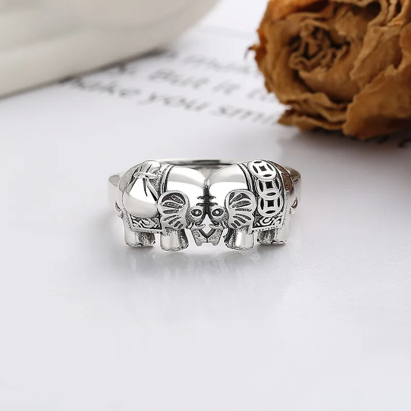 QN แหวนรูปช้างนำโชคใหม่แหวนทรง - Vintage Fashion Meaning บทวิจารณ์และราคา