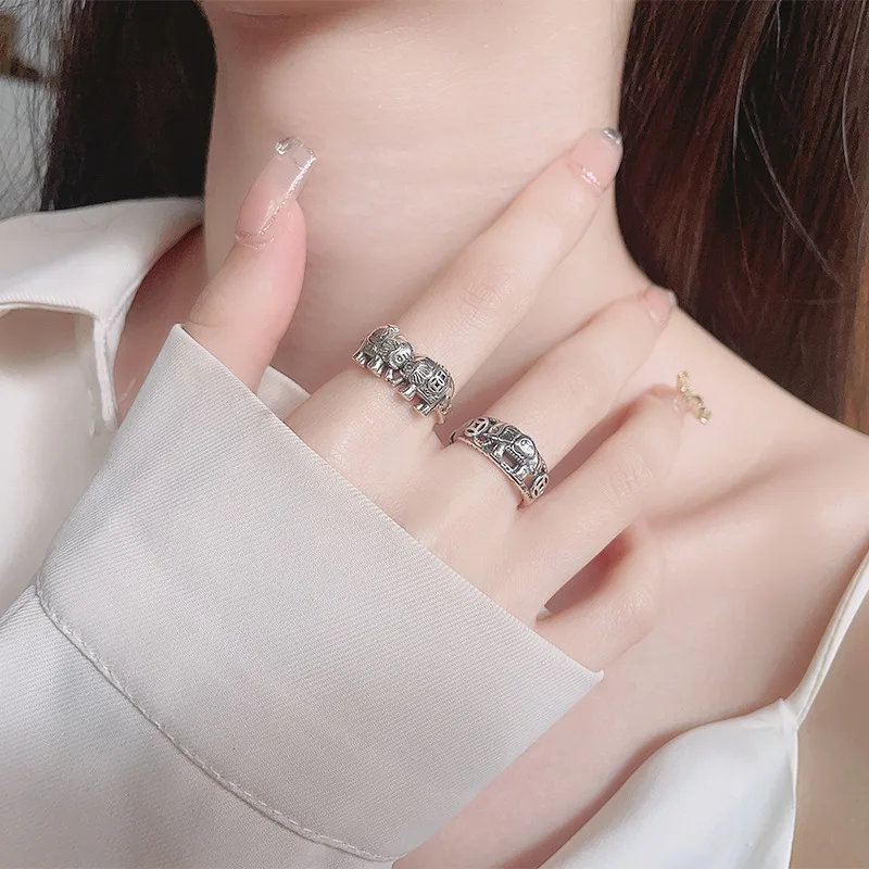 QN แหวนรูปช้างนำโชคใหม่แหวนทรง - Vintage Fashion Meaning บทวิจารณ์และราคา
