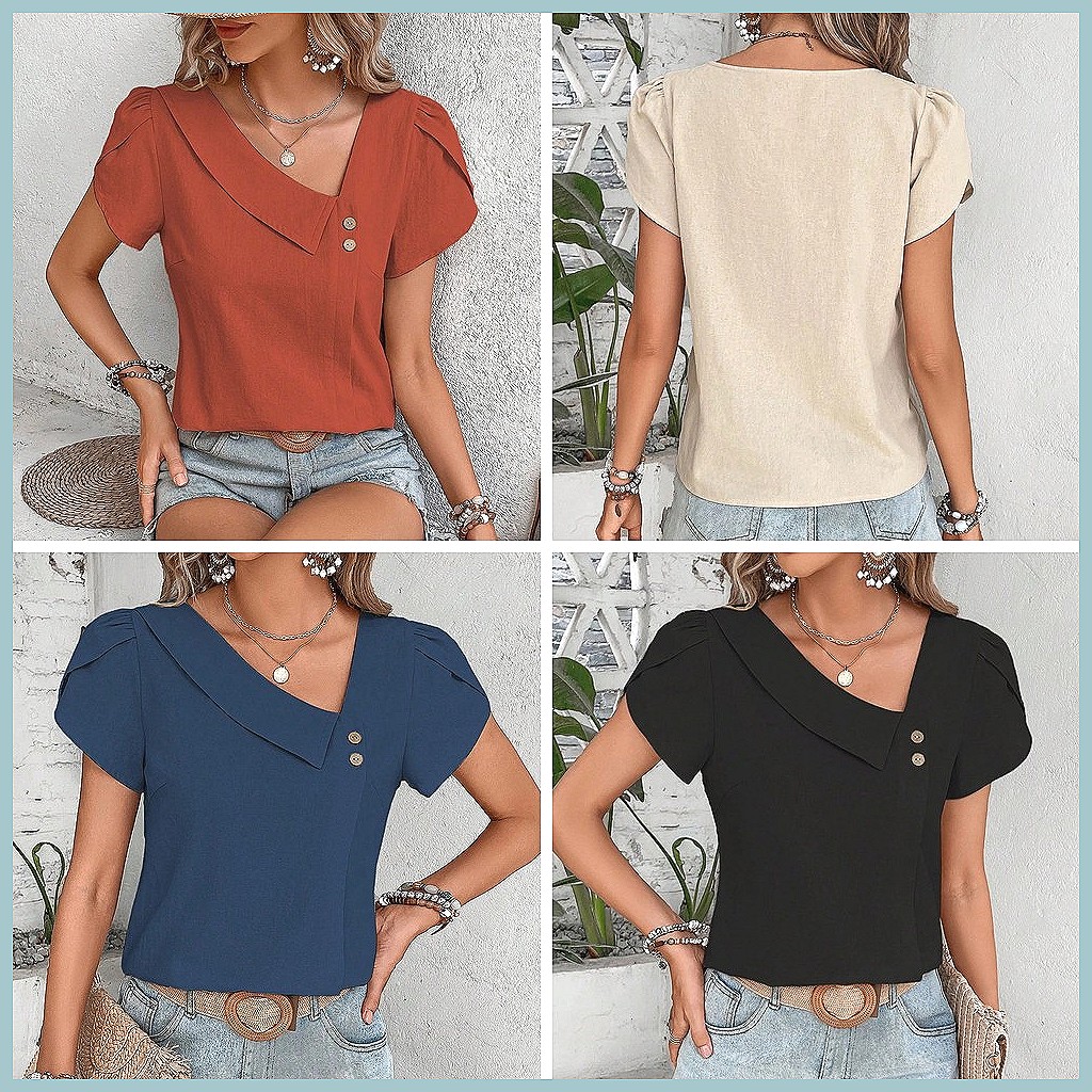 เสื้อเบลาส์สีพื้นสไตล์วินเทจสำ - Vintage Fashion For Women บทวิจารณ์และราคา