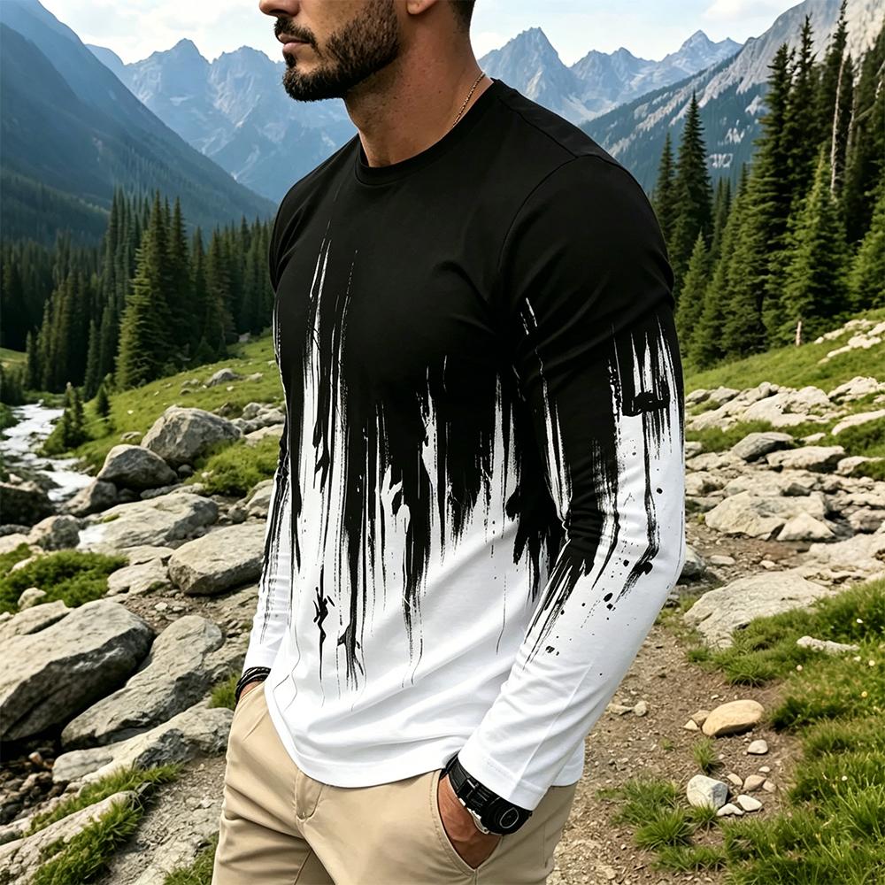 เสื้อยืดแขนยาวผู้ชายลายไล่เฉดส - Vintage Fashion For Men บทวิจารณ์และราคา