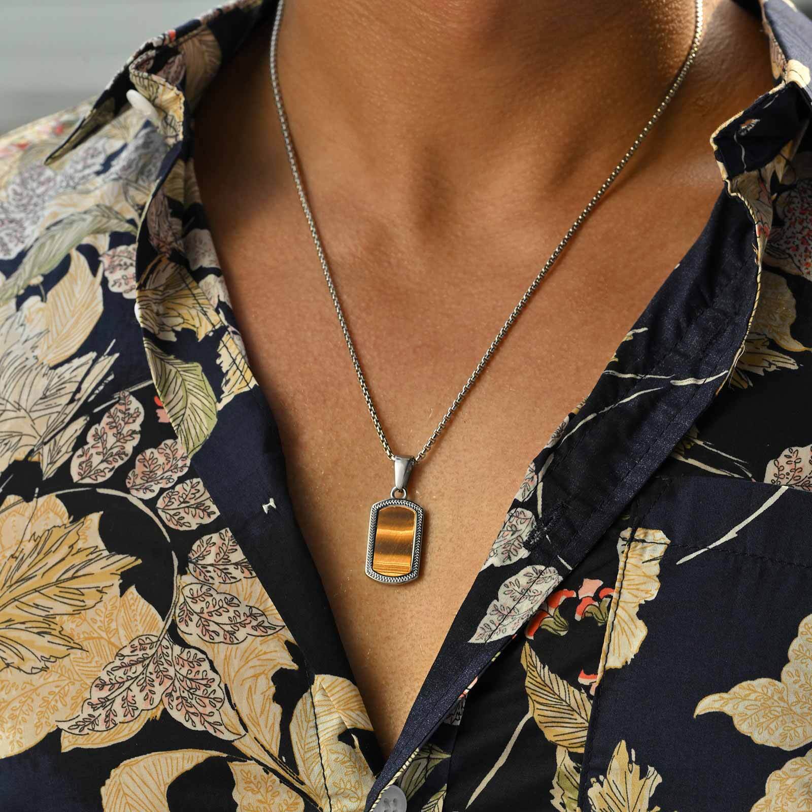 สร้อยคอจี้หินตาเสือสแตนเลส Vno - Vintage Fashion Tags บทวิจารณ์และราคา