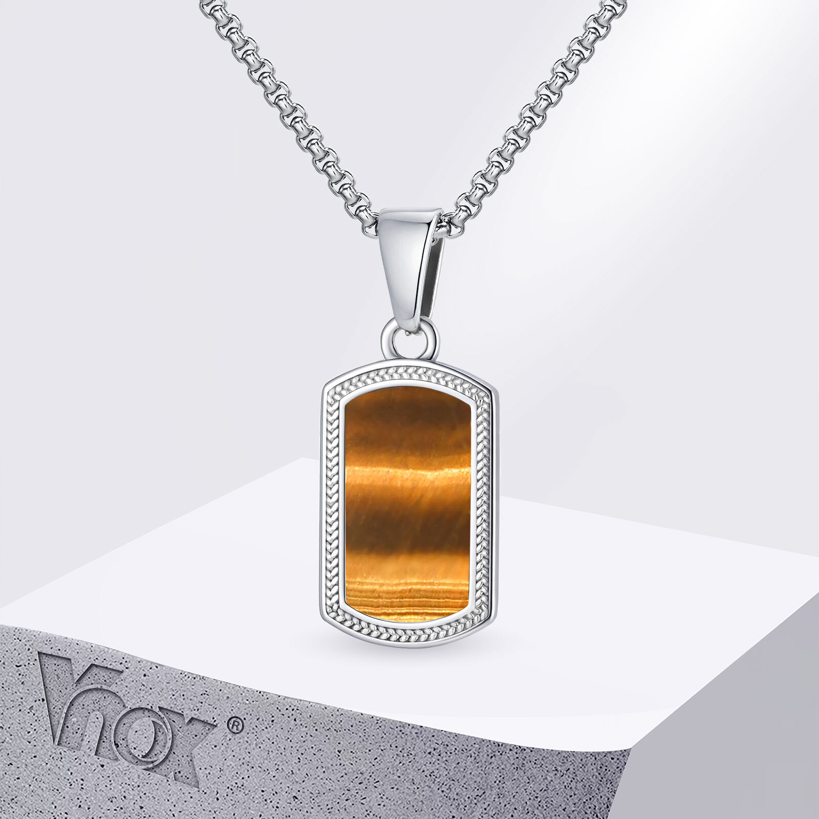 สร้อยคอจี้หินตาเสือสแตนเลส Vno - Vintage Fashion Tags บทวิจารณ์และราคา