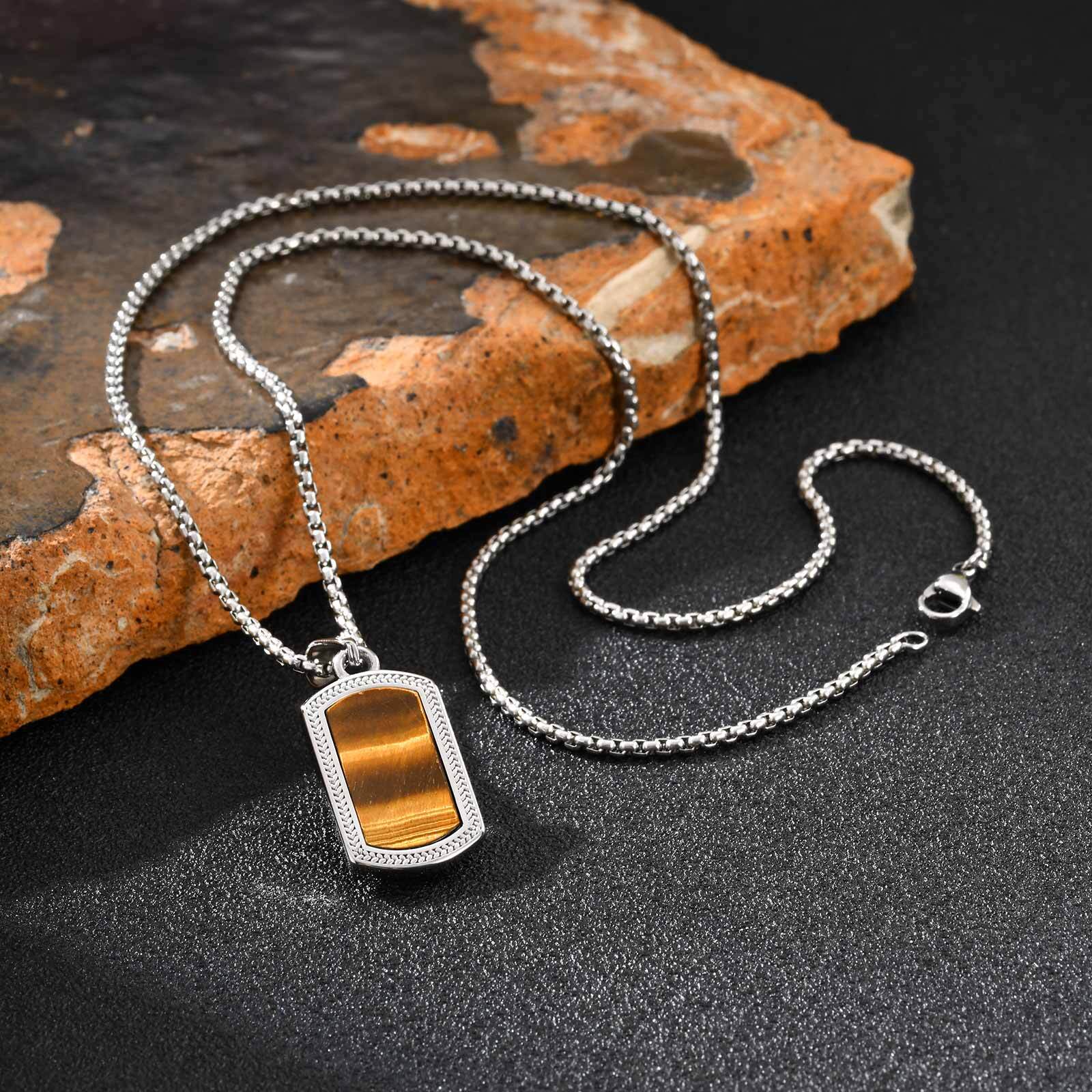 สร้อยคอจี้หินตาเสือสแตนเลส Vno - Vintage Fashion Tags บทวิจารณ์และราคา
